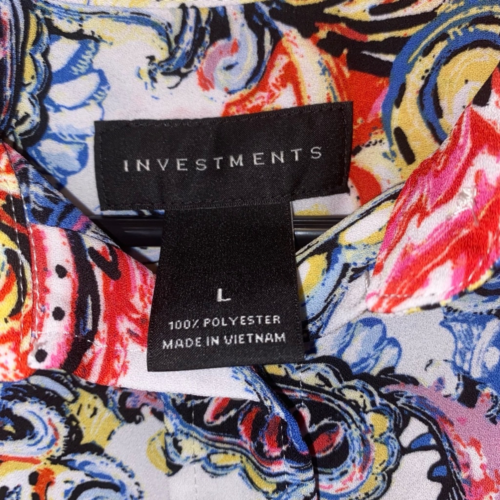 Women's Investments Paisley Button Down Blouse, Size L, White Multi - Picture 3 of 3